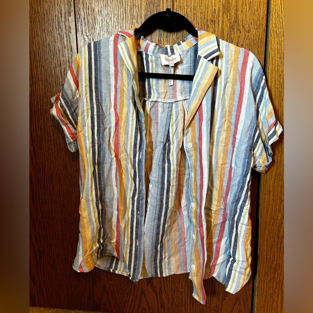 Rainbow colored striped button down shirt size medium.